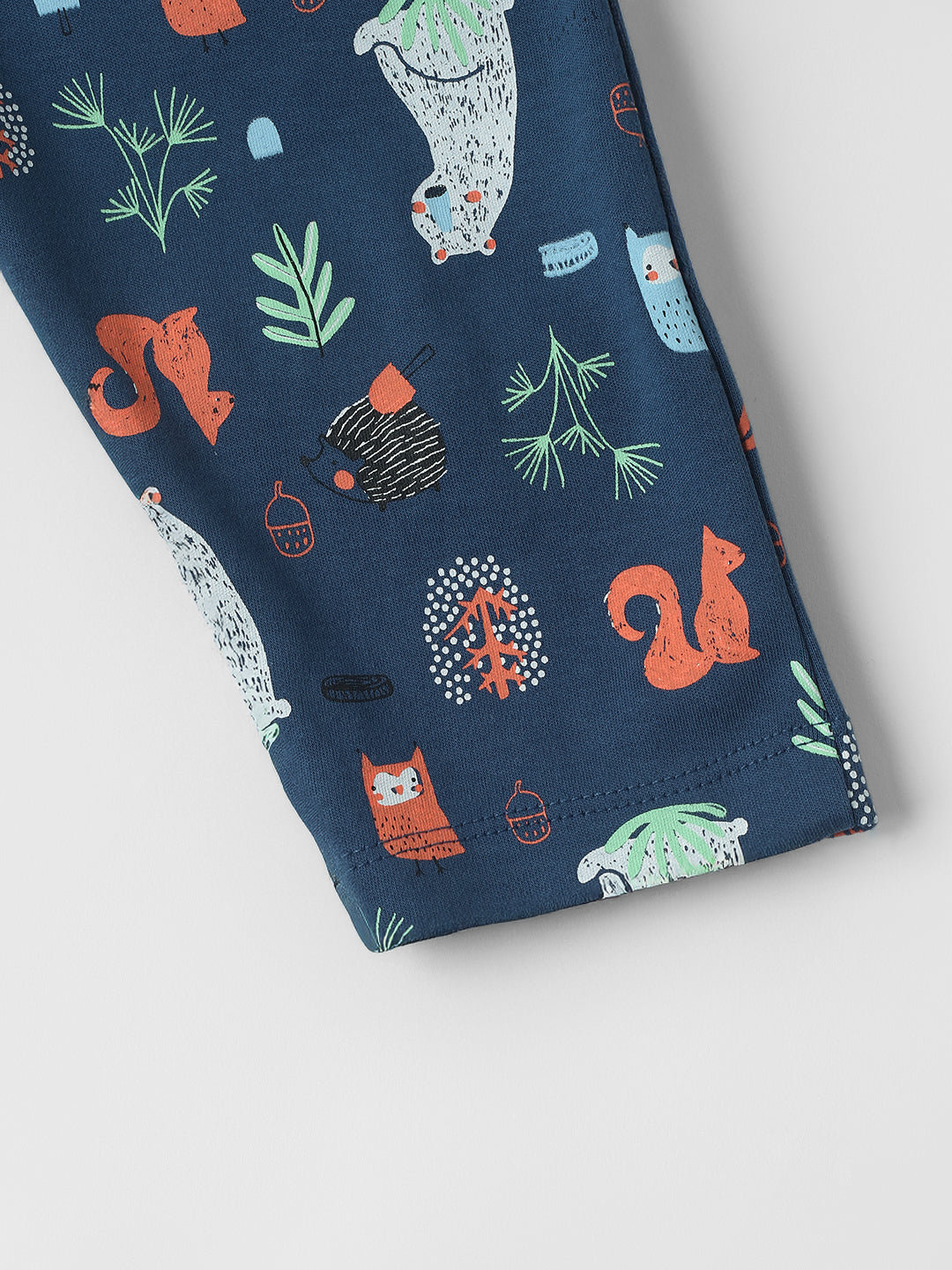 Nautinati Cotton Solid and Forest AOP Pack of 2 Pants Set for Baby Girls