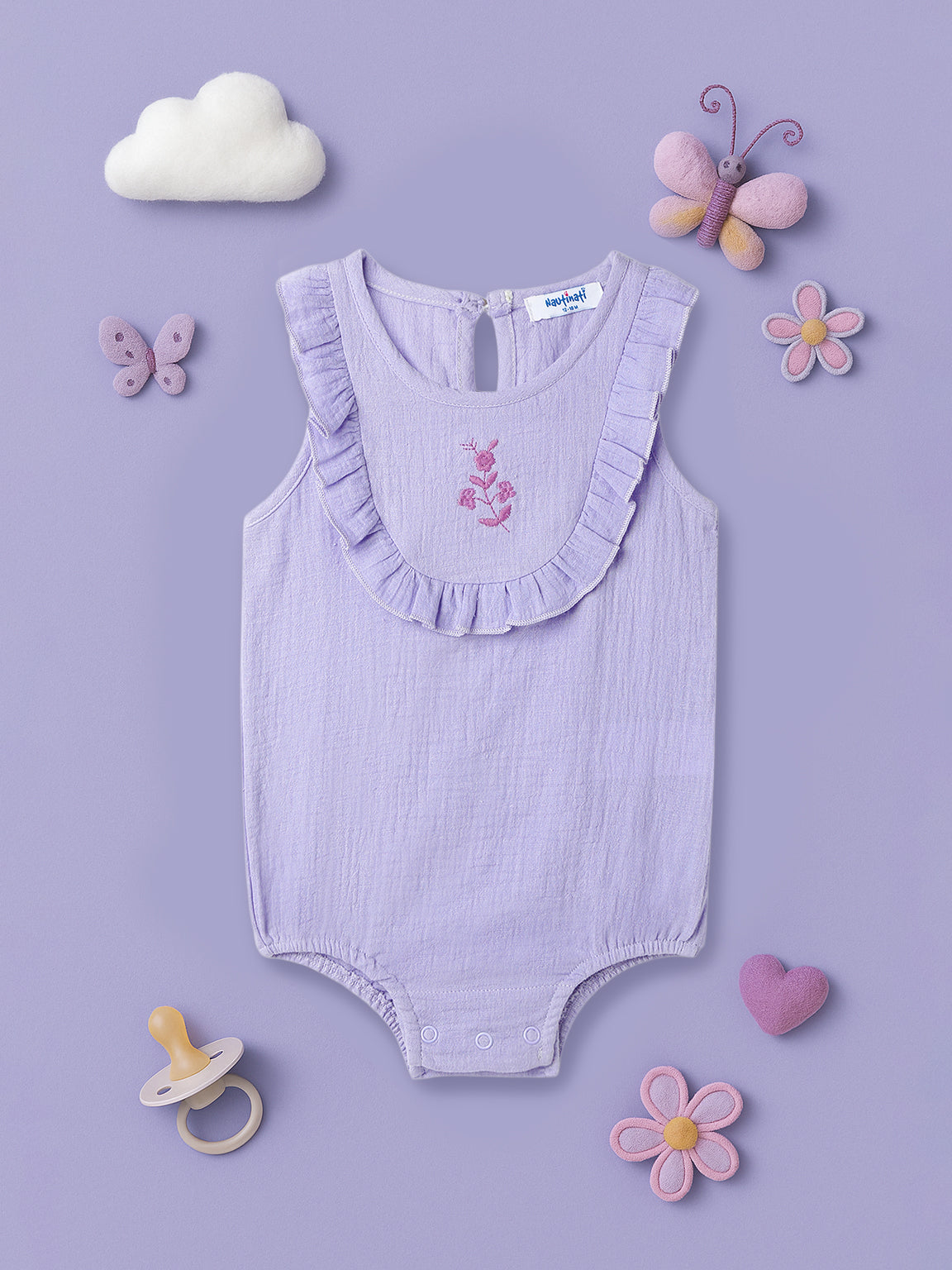 Girls Cotton Romper | Sleeveless Romper for 0-2 Years | Floral Embroidery