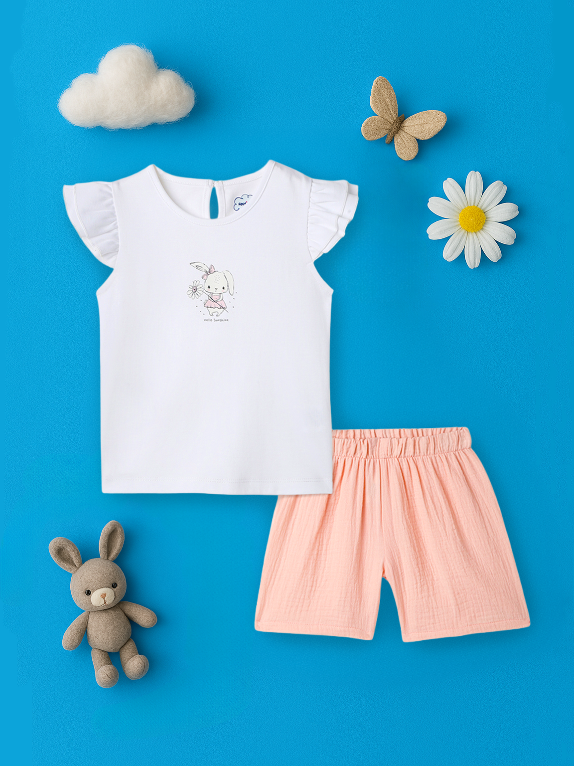 Girls Cotton Top and Shorts Set |Graphic Print Top | Elasticated Shorts | 0-2 Years