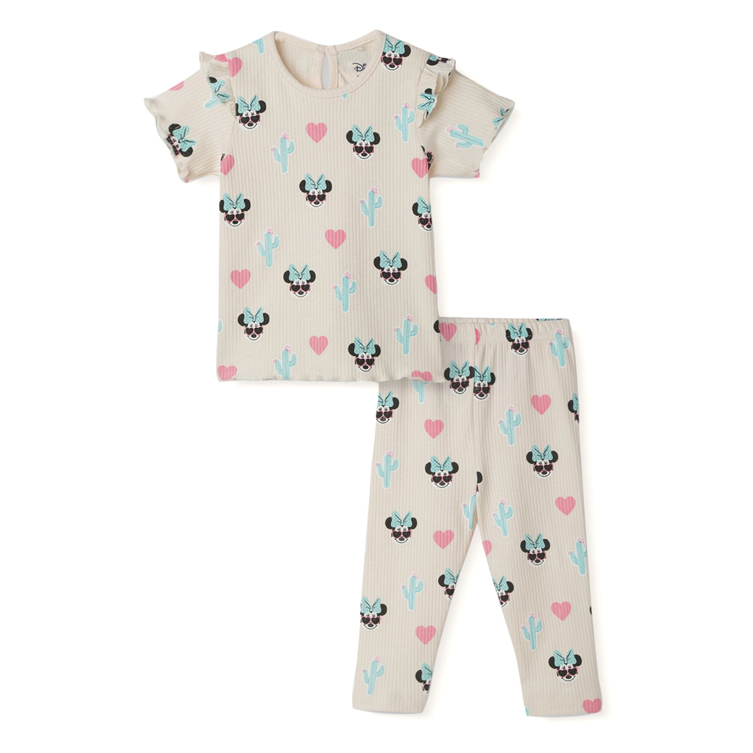 Nautinati Girls' Derby Rib Cotton Minnie Mouse Print Flutter Sleeve Dress
