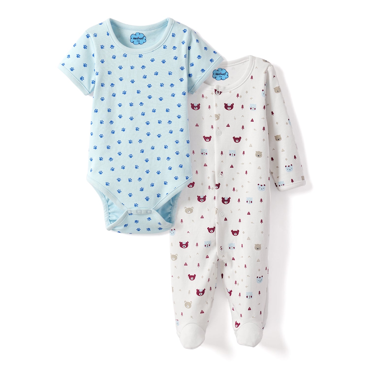 Nautinati Soft Cotton Bodysuits for Infants Newborn Baby Boys & Girls Pack of 2
