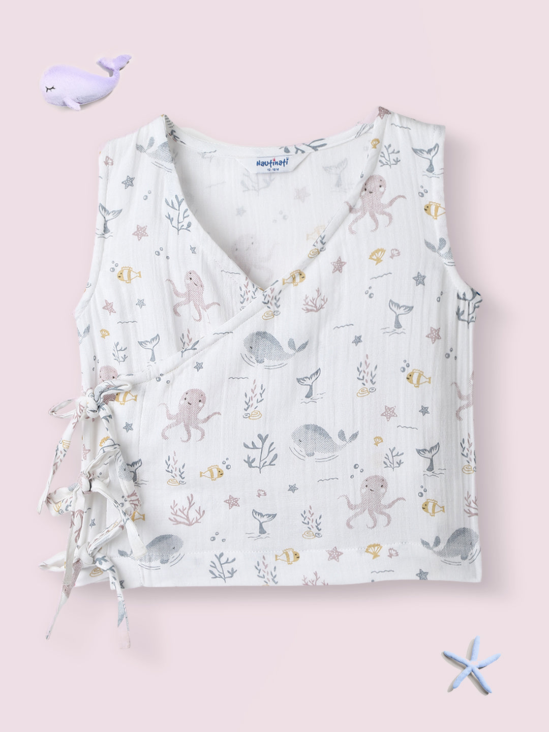 Nautinati Boys' Cotton Animal Printed V-neck Sleeveless Jhabla