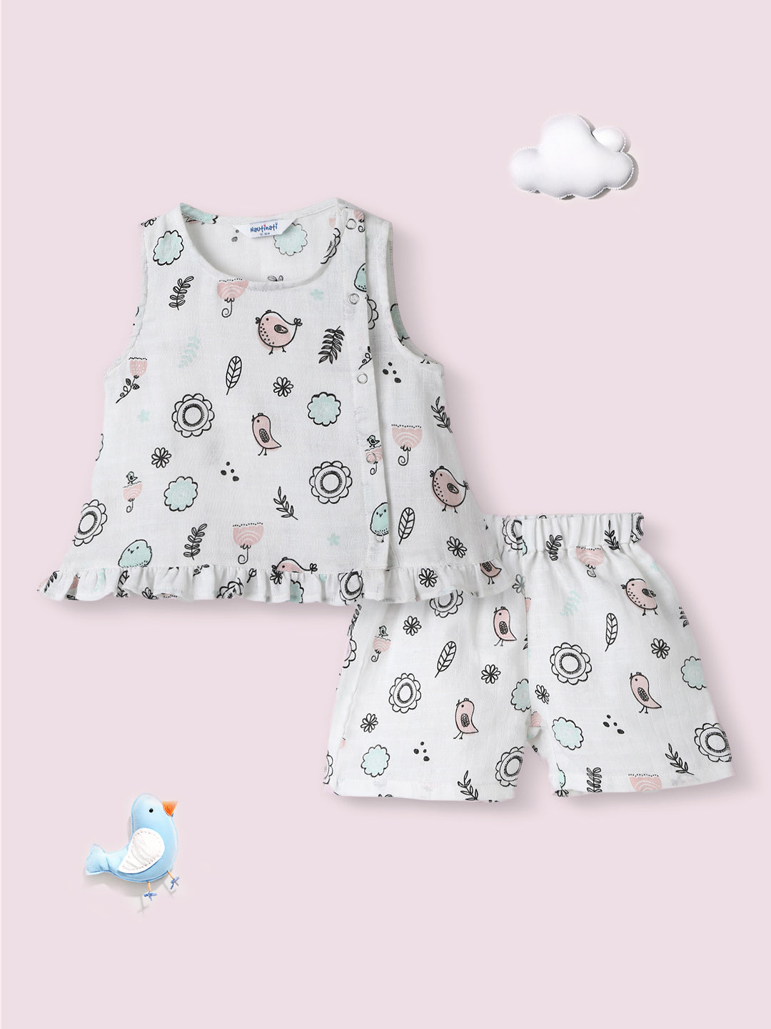 Nautinati Infant Boys' Patterened Muslin Cotton Clothing Set of Top and Pants