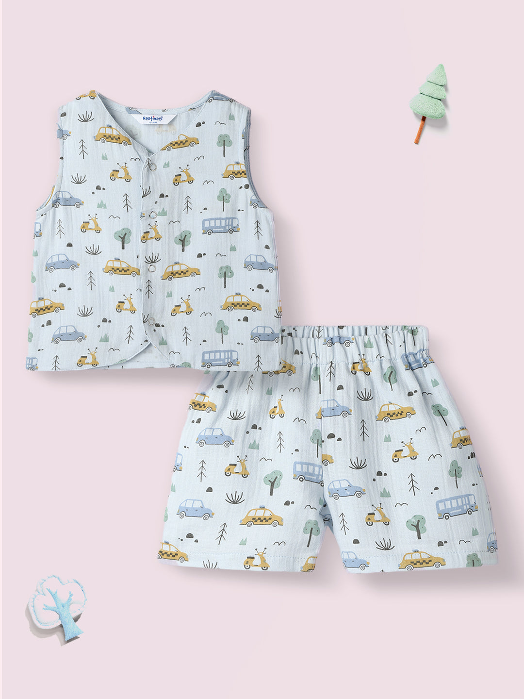 Nautinati Infant Boys' Patterened Muslin Cotton Clothing Set of Top and Pants