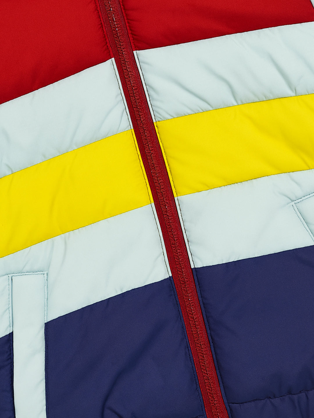 Nautinati Striped Multicolour Hooded Puffer Jacket for Boys