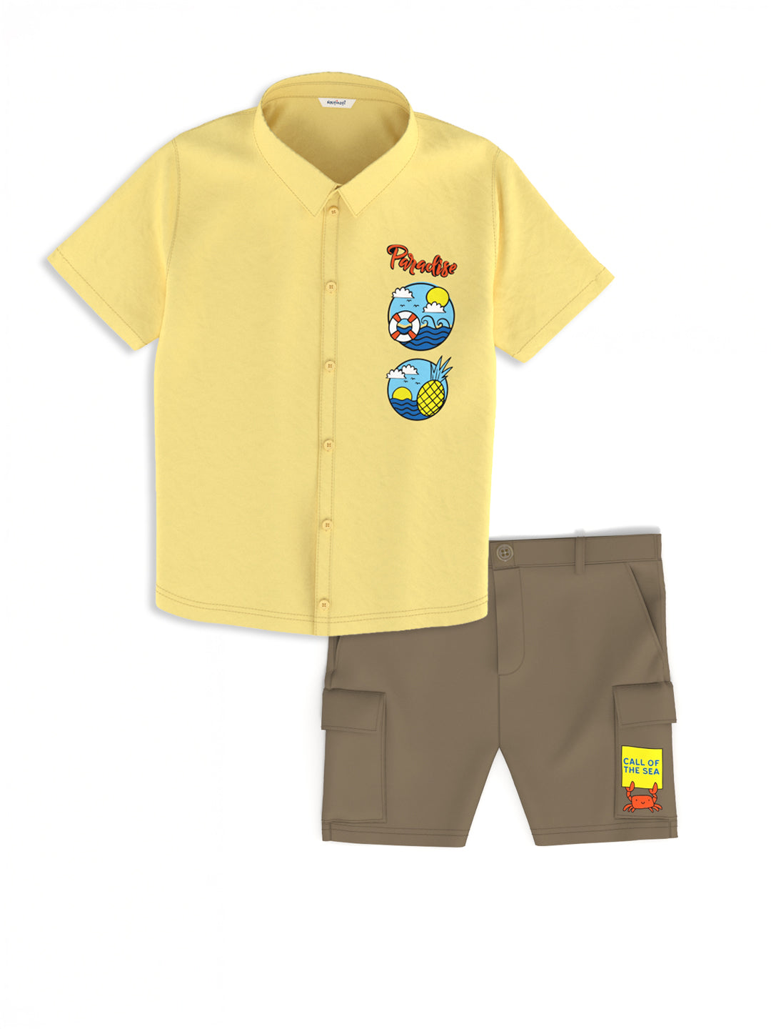 Nautinati Boys' Cotton Graphic Printed Shirt and Cargo Shorts with Patch Pockets