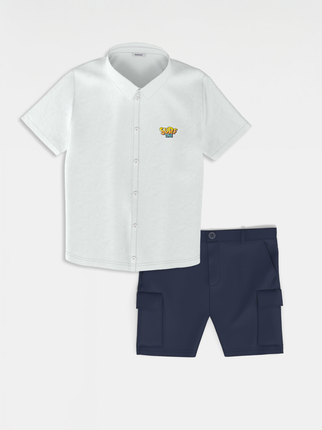 Nautinati Boys' Cotton Graphic Printed Shirt and Cargo Shorts with Patch Pockets