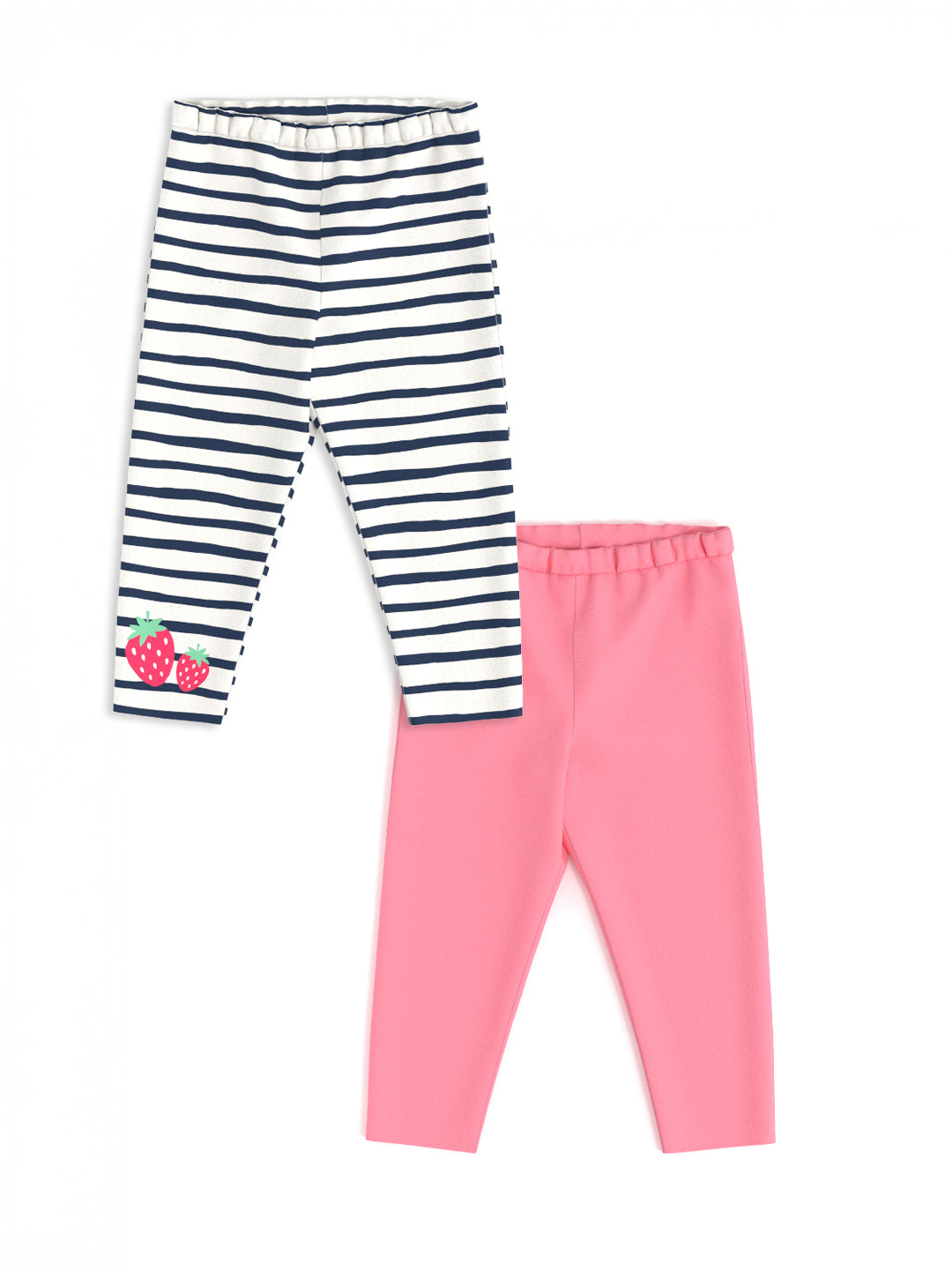 Nautinati's Girls' Cotton Pack of 2 Striped and Graphic Printed Leggings