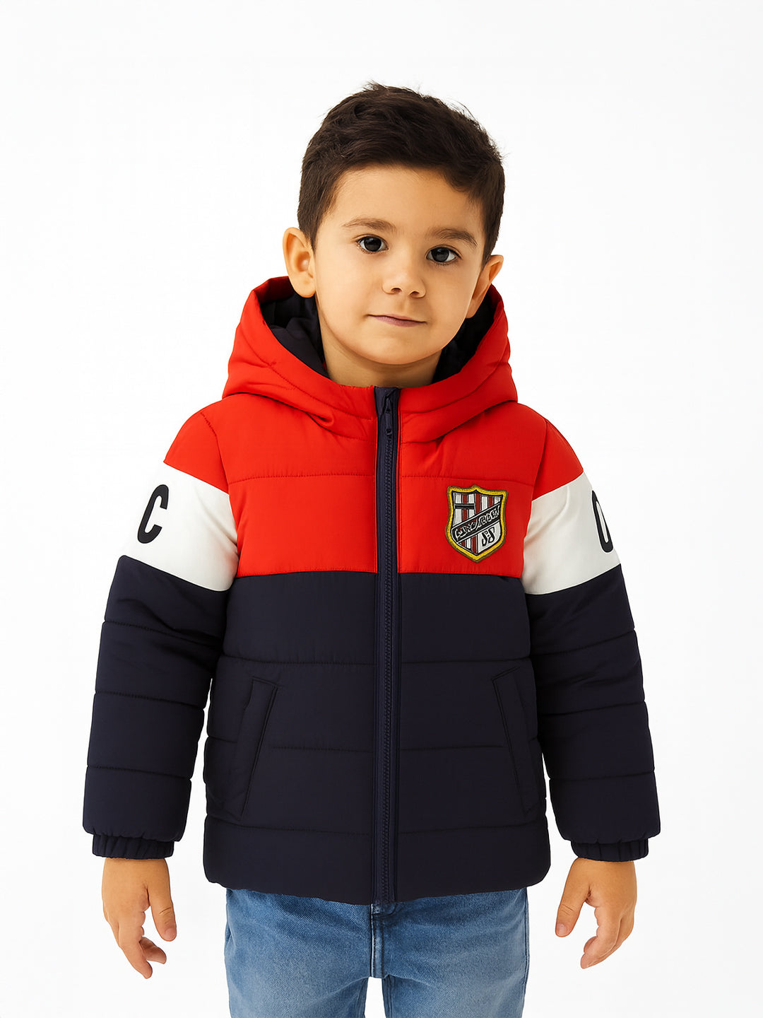 Nautinati Multicolour Printed and Embroidered Puffer Jacket for Boys