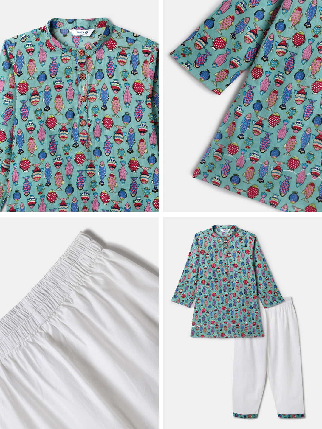 Nautinati Boys' Cotton Festive Kurta and Pyjama Set | Block Print Kurta | Age 2-10 Years