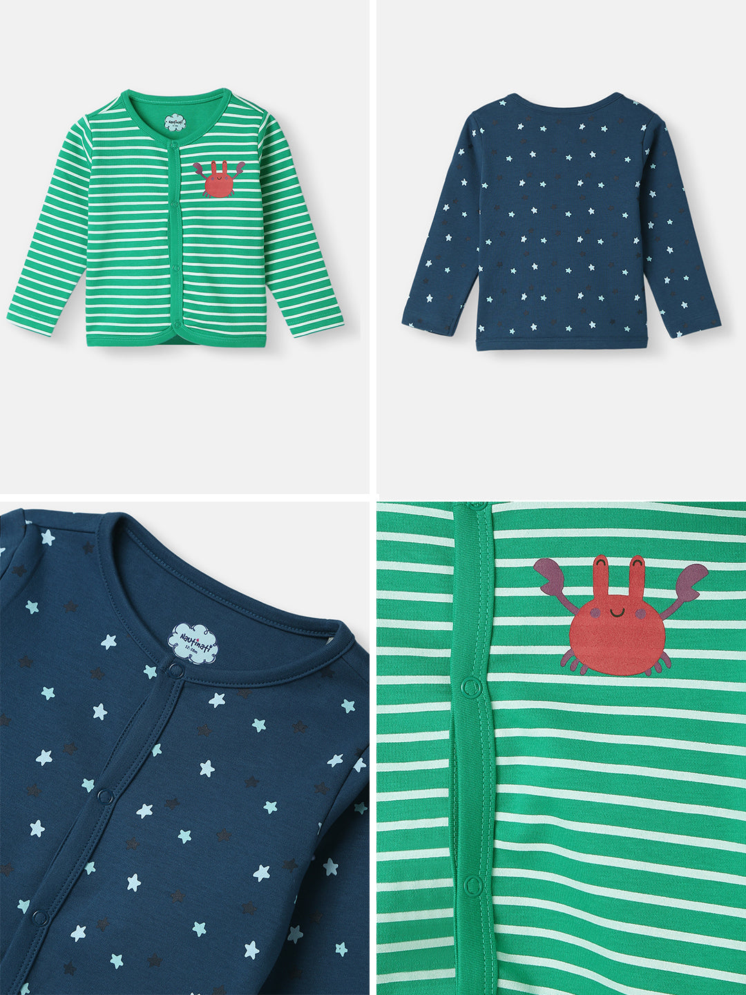 Nautinati Infant Boys Pack of 2 Cotton Printed & Striped Camisoles