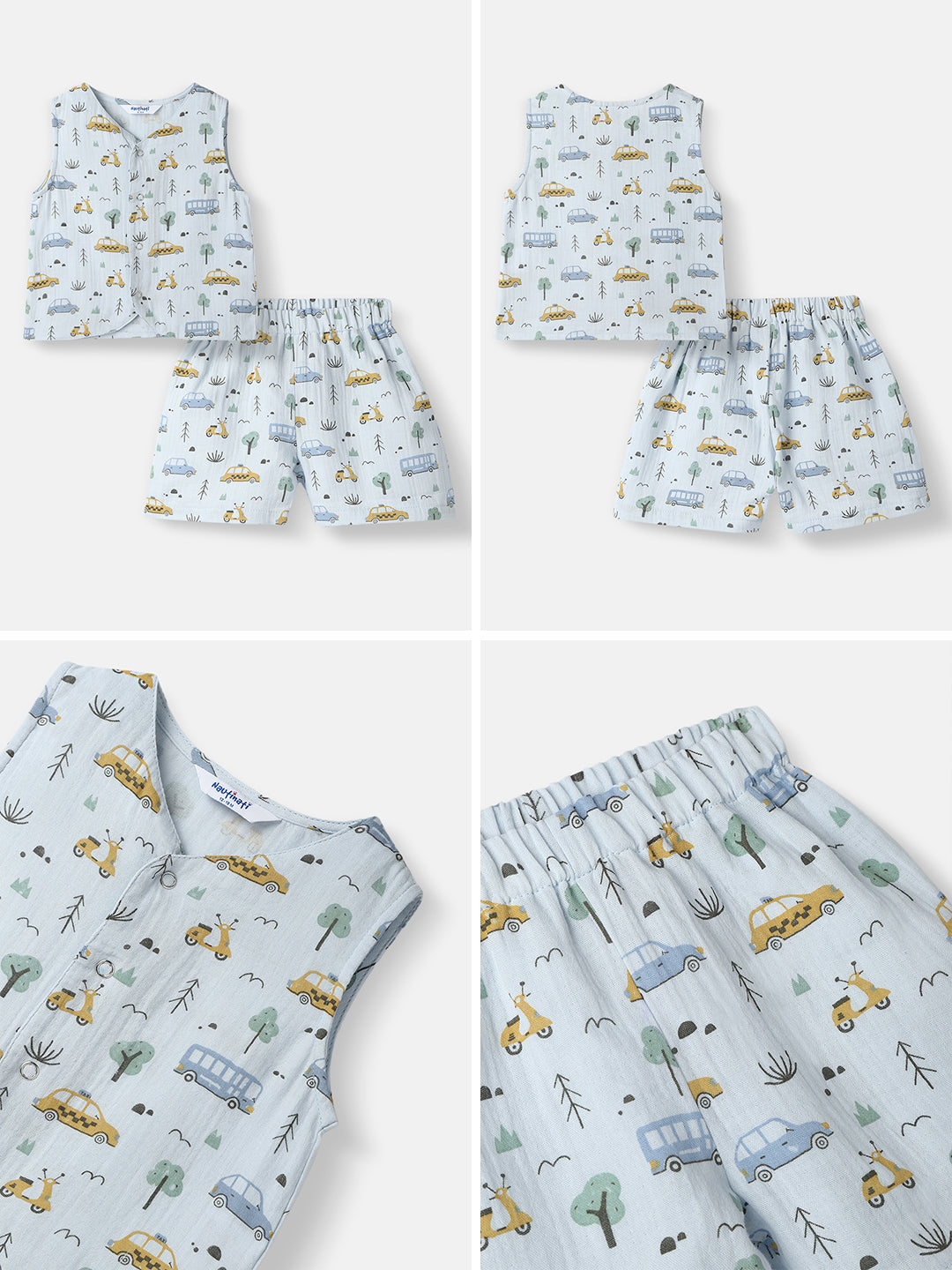 Nautinati Infant Boys' Patterened Muslin Cotton Clothing Set of Top and Pants