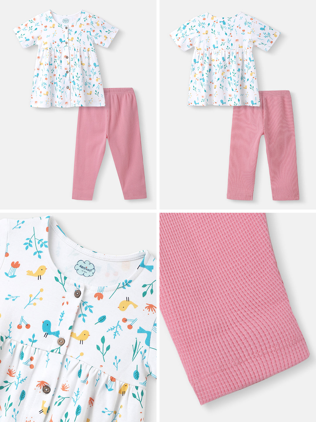 Nautinati Girls All-over Print Dress with Leggings Set|Waffle Knit| Age 0 - 2 Years