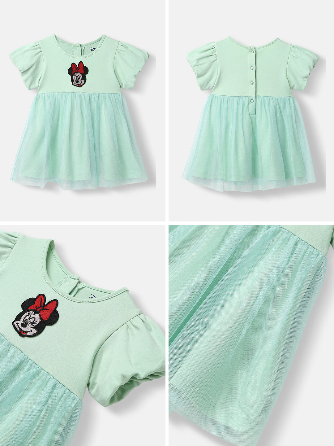 Nautinati Disney Infants Party Dress with Minnie Mouse Embroidered Puff Sleeve