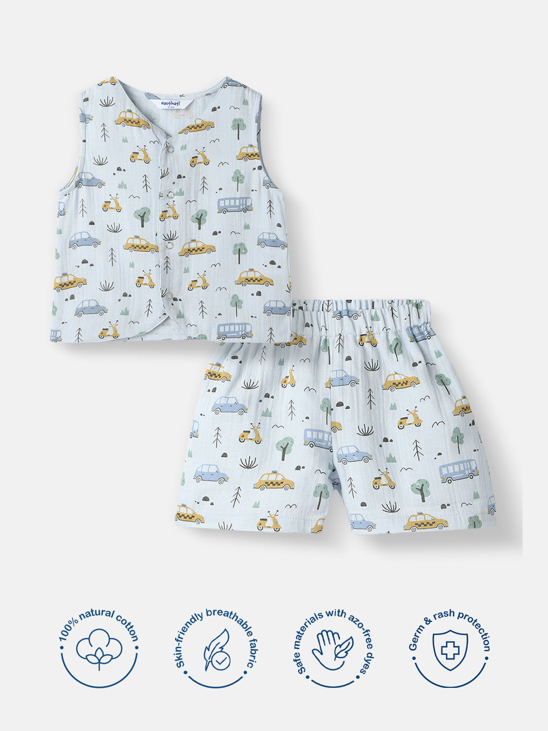 Nautinati Infant Boys' Patterened Muslin Cotton Clothing Set of Top and Pants