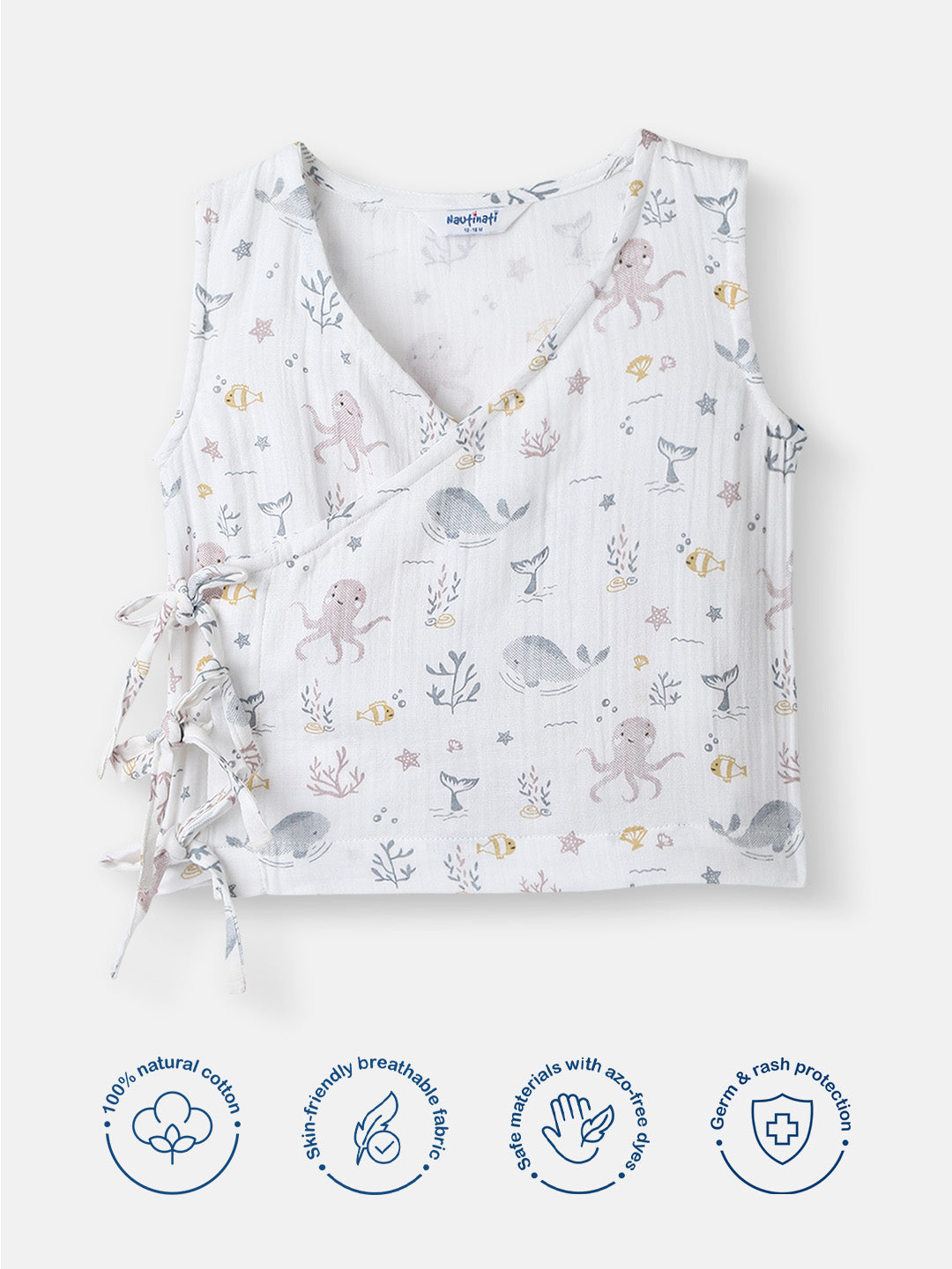 Nautinati Boys' Cotton Animal Printed V-neck Sleeveless Jhabla