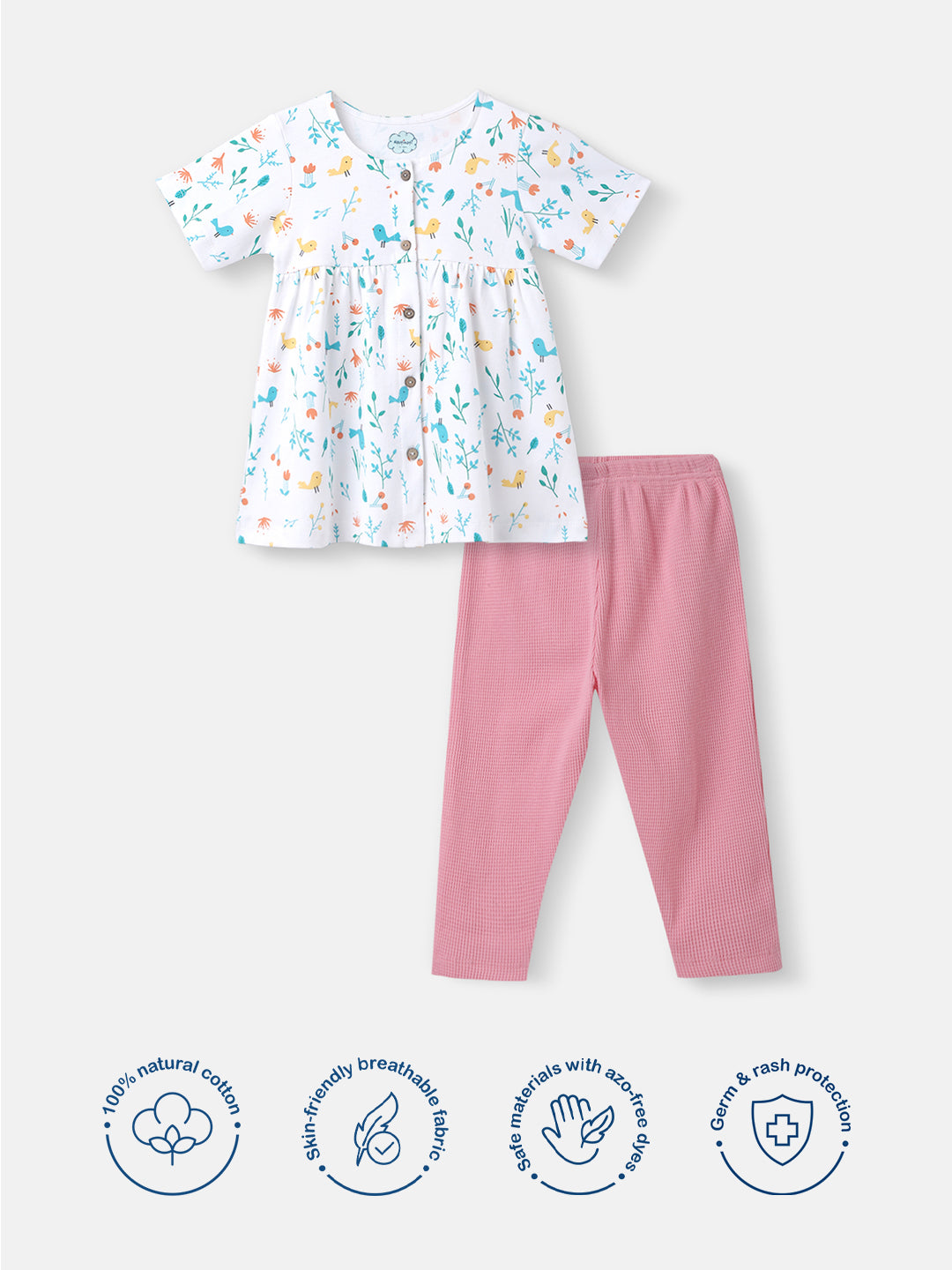 Nautinati Girls All-over Print Dress with Leggings Set|Waffle Knit| Age 0 - 2 Years