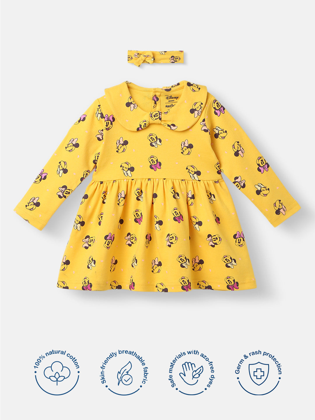 Nautinati Disney Infants Cotton Minnie Mouse Printed Dress with Matching Headband