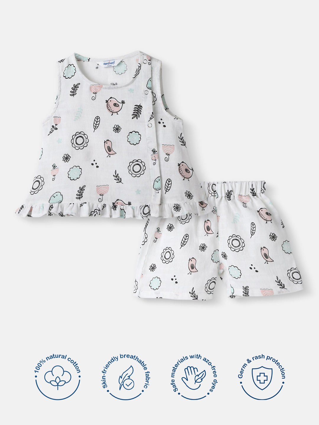 Nautinati Infant Boys' Patterened Muslin Cotton Clothing Set of Top and Pants