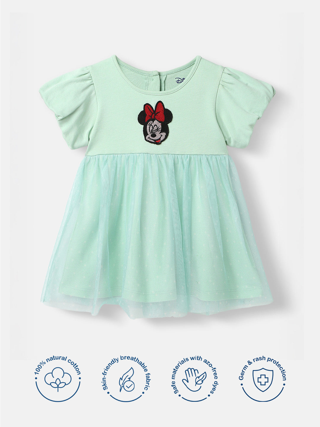 Nautinati Infants’ Silk Organza Minnie Mouse Embroidered Puff Sleeve Dress