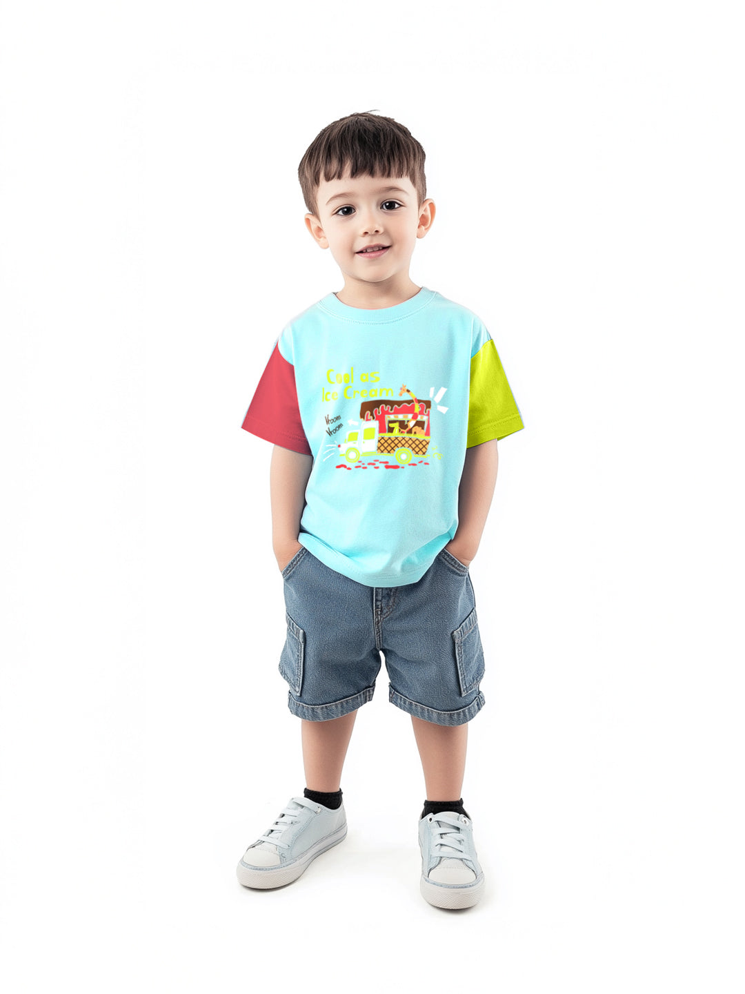 Nautinati Boys Cotton Graphic Printed Colourblock Sleeve T-shirt
