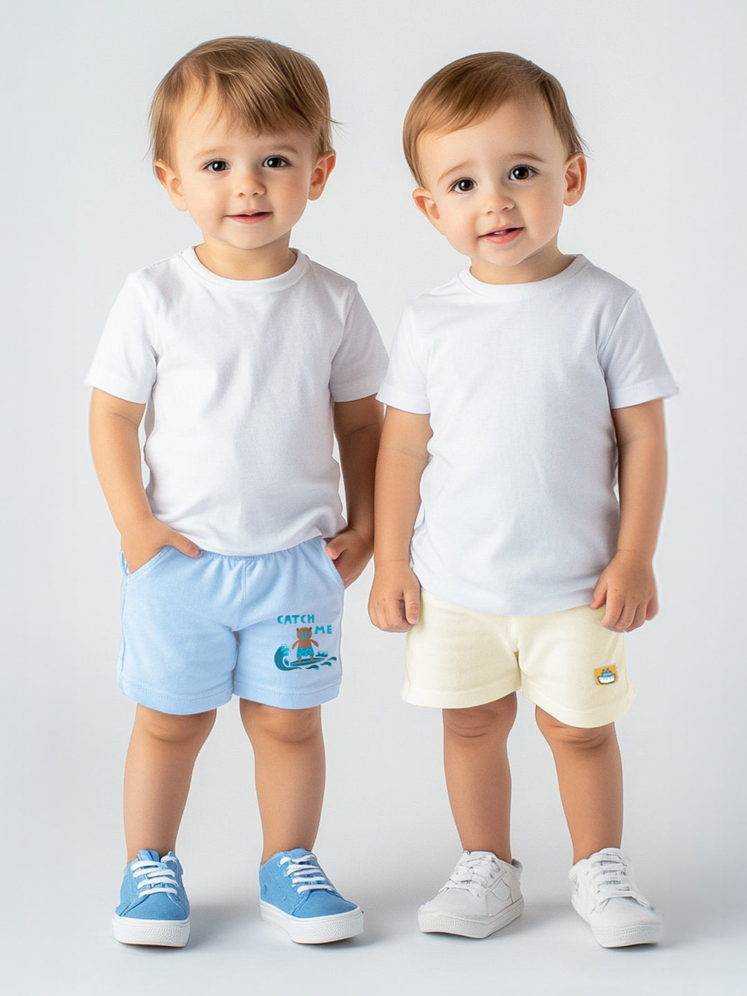 Nautinati Boys' Pack of 2 Cotton Graphic Print and Badged Shorts