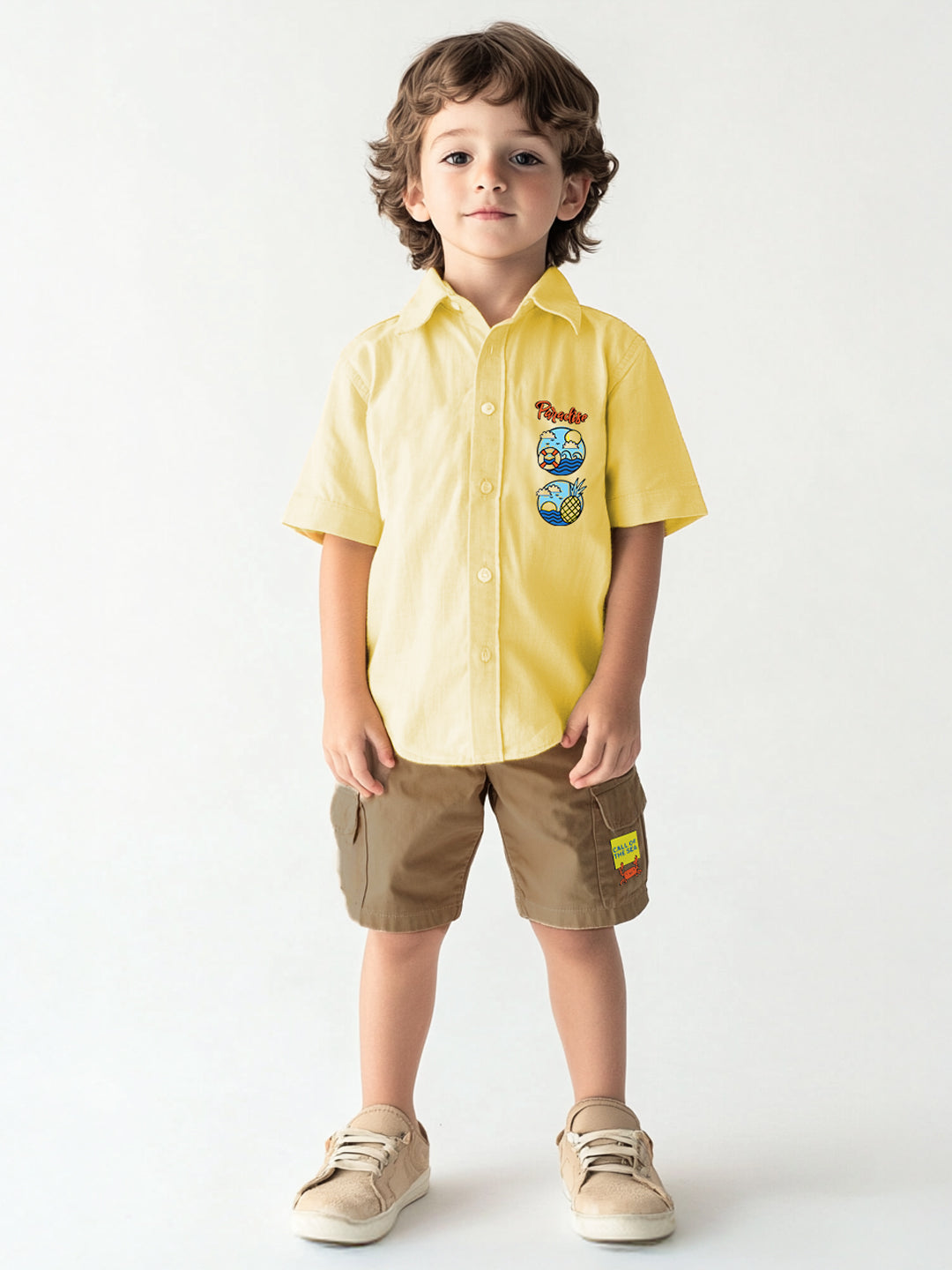 Nautinati Boys' Cotton Graphic Printed Shirt and Cargo Shorts with Patch Pockets