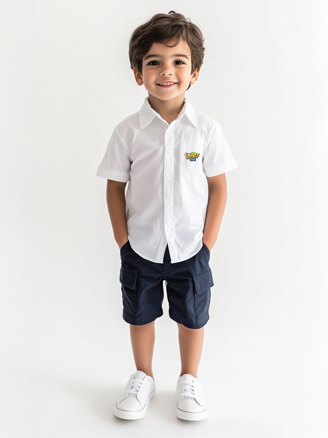 Nautinati Boys' Cotton Graphic Printed Shirt and Cargo Shorts with Patch Pockets