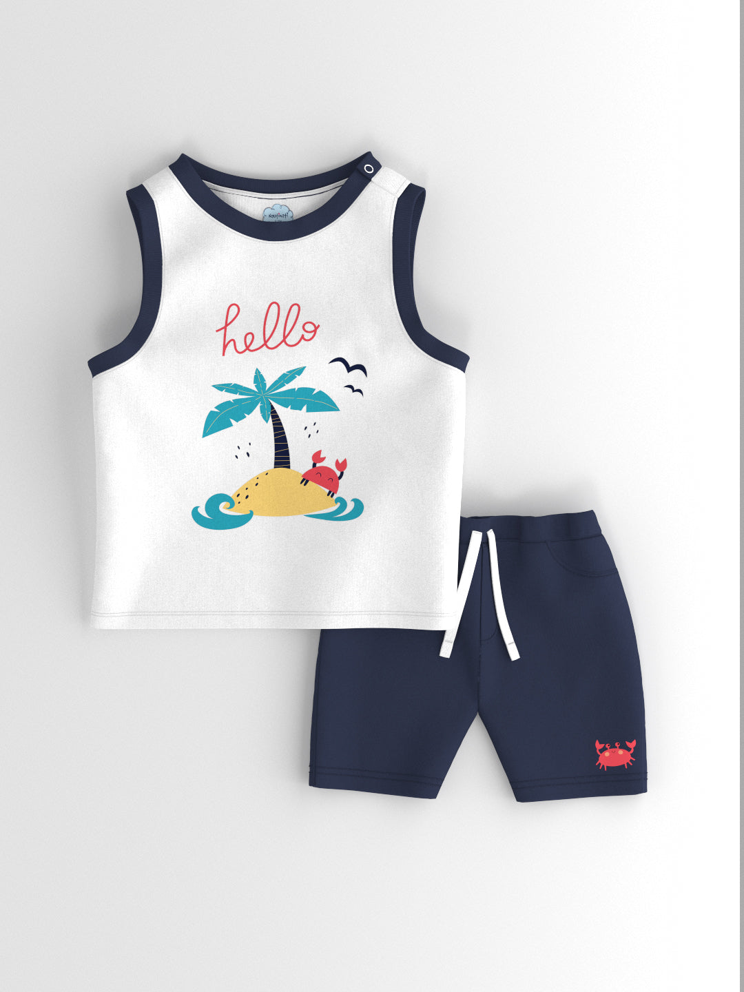 Nautinati Boys' Cotton Graphic Print Contrast Rib Vest and Shorts Set