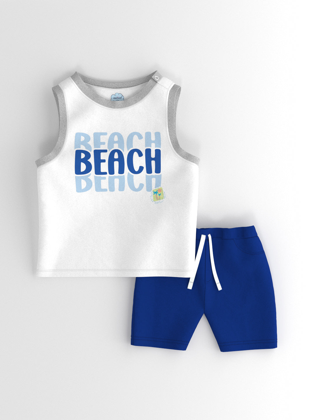 Nautinati Boys' Cotton Graphic Print Contrast Rib Vest and Shorts