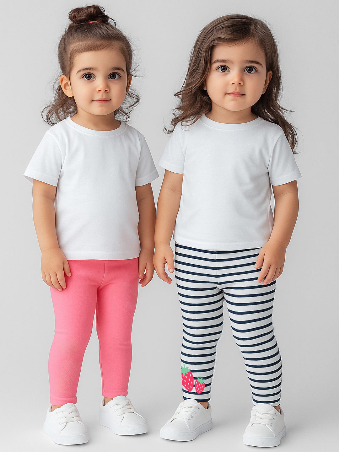 Nautinati's Girls' Cotton Pack of 2 Striped and Graphic Printed Leggings
