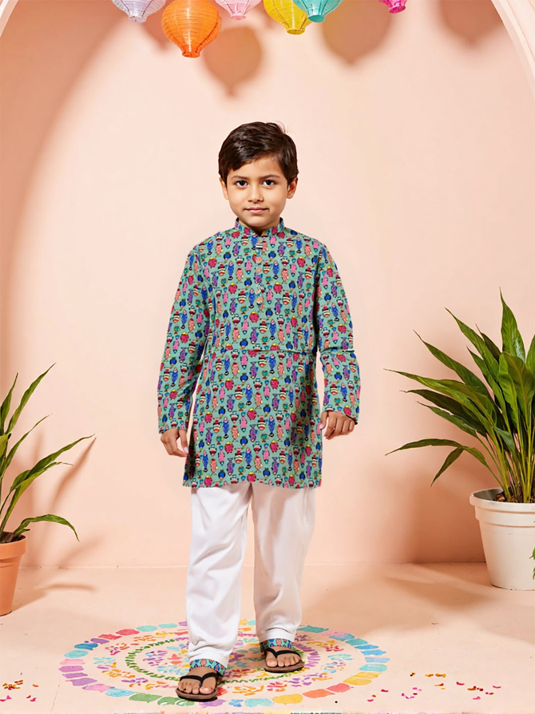 Nautinati Boys' Cotton Festive Kurta and Pyjama Set | Block Print Kurta | Age 2-10 Years
