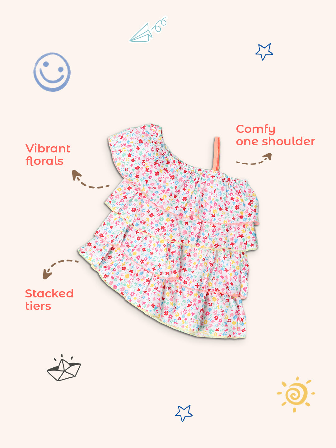 Nauti Nati Girls Multicoloured Printed A-Line Dress