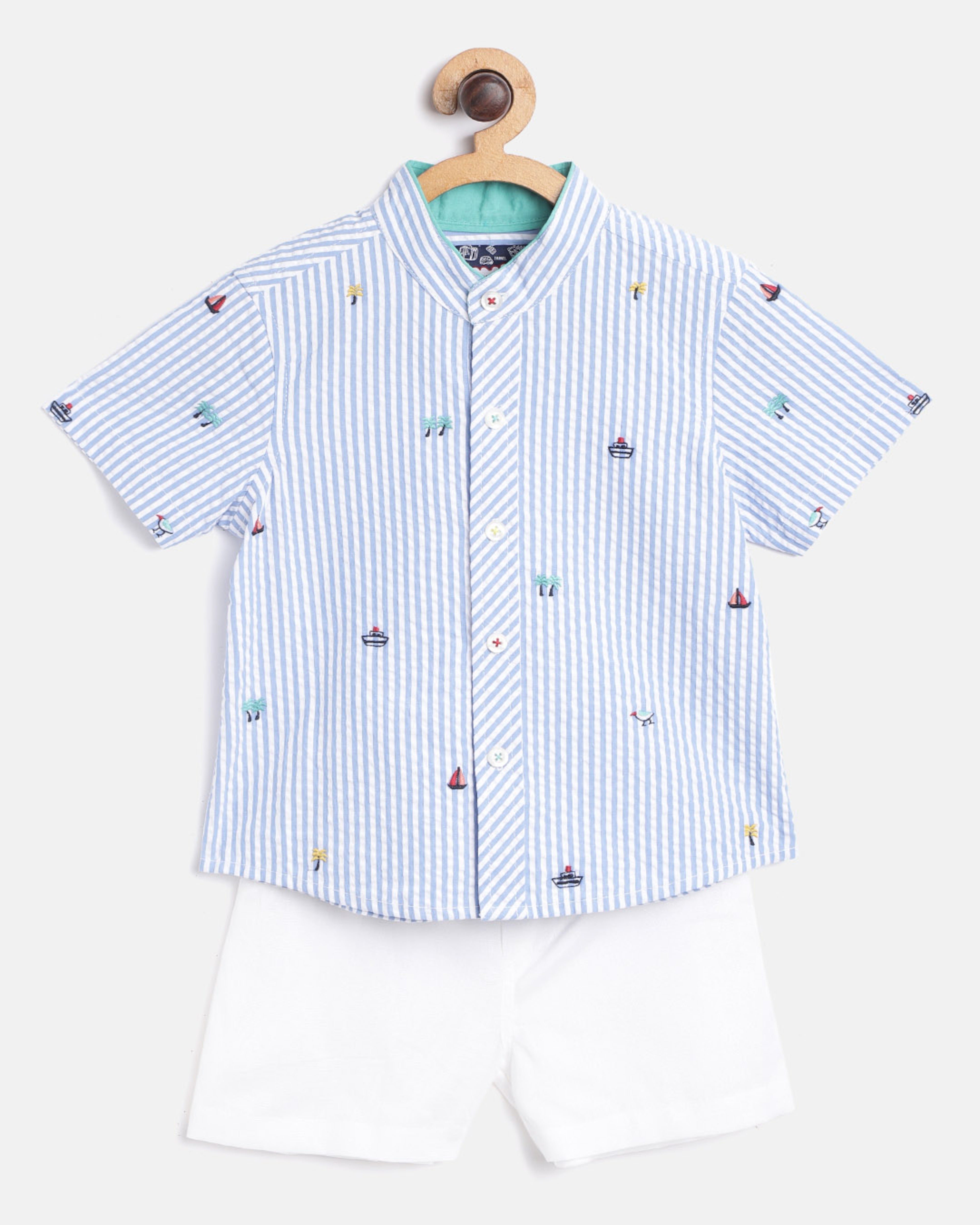 Nauti Nati Boys Blue White Printed Shirt with Shorts