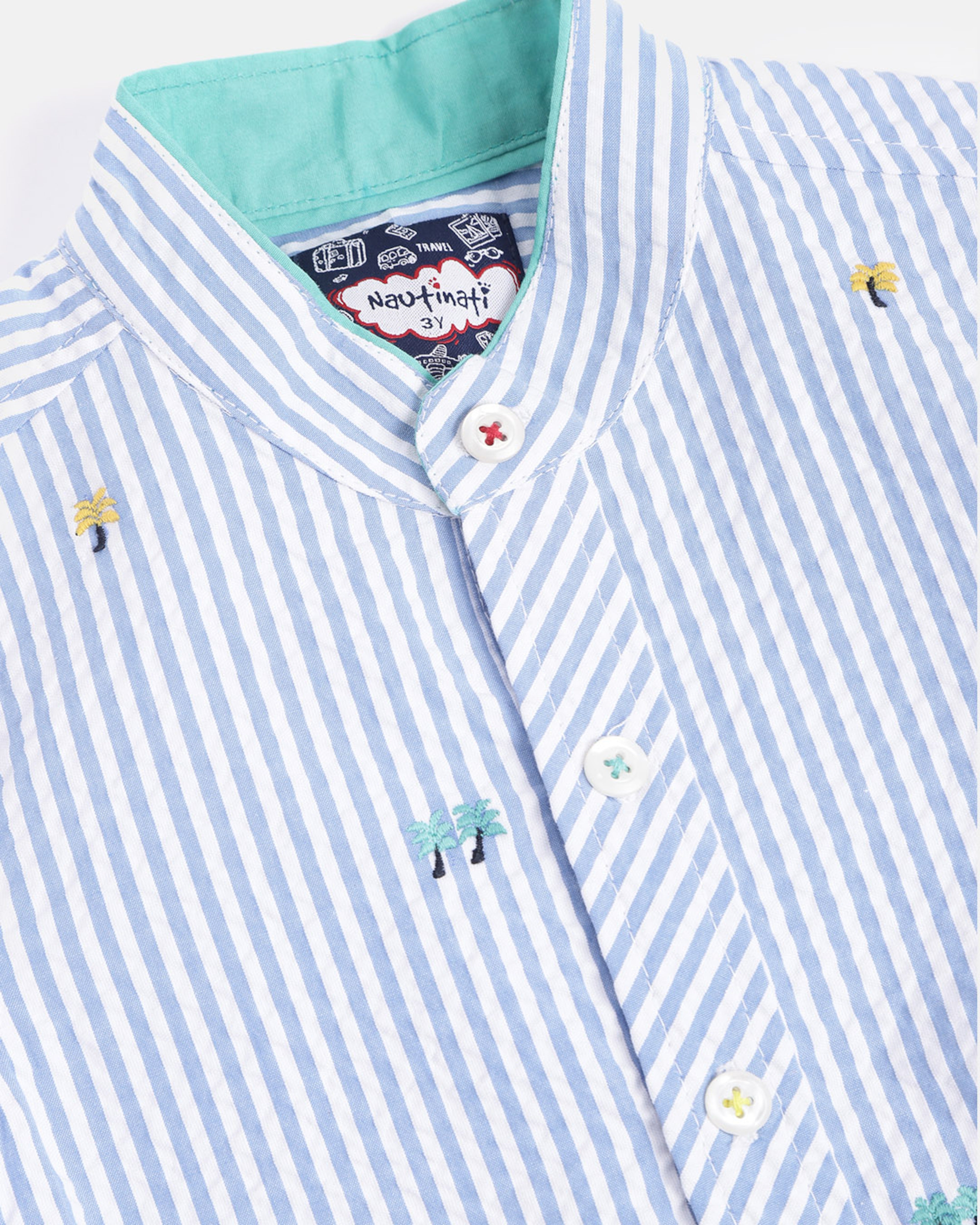 Nauti Nati Boys Blue White Printed Shirt with Shorts