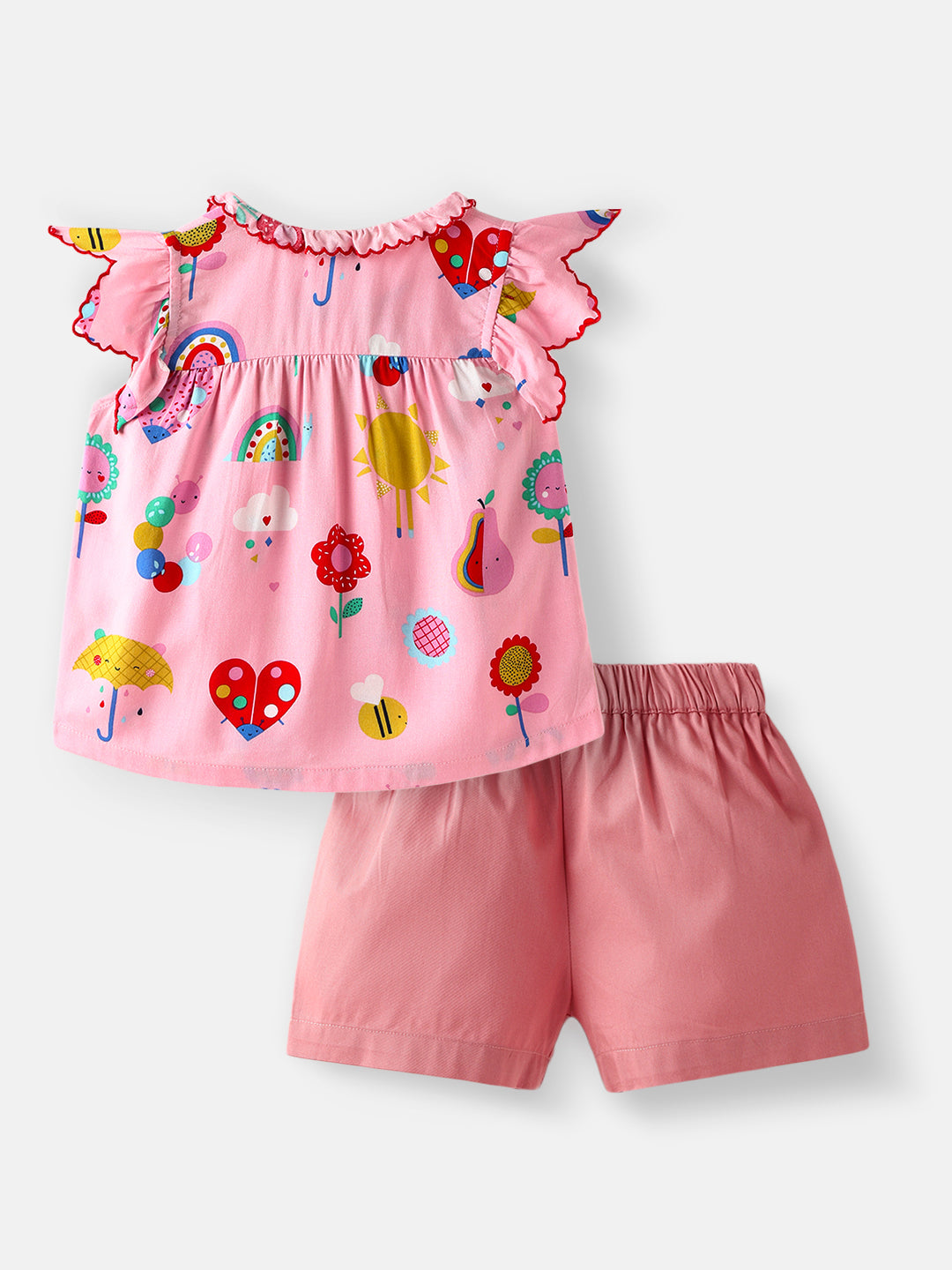 Nautinati Girls' Printed Ruffle Sleeves Top with Solid Shorts