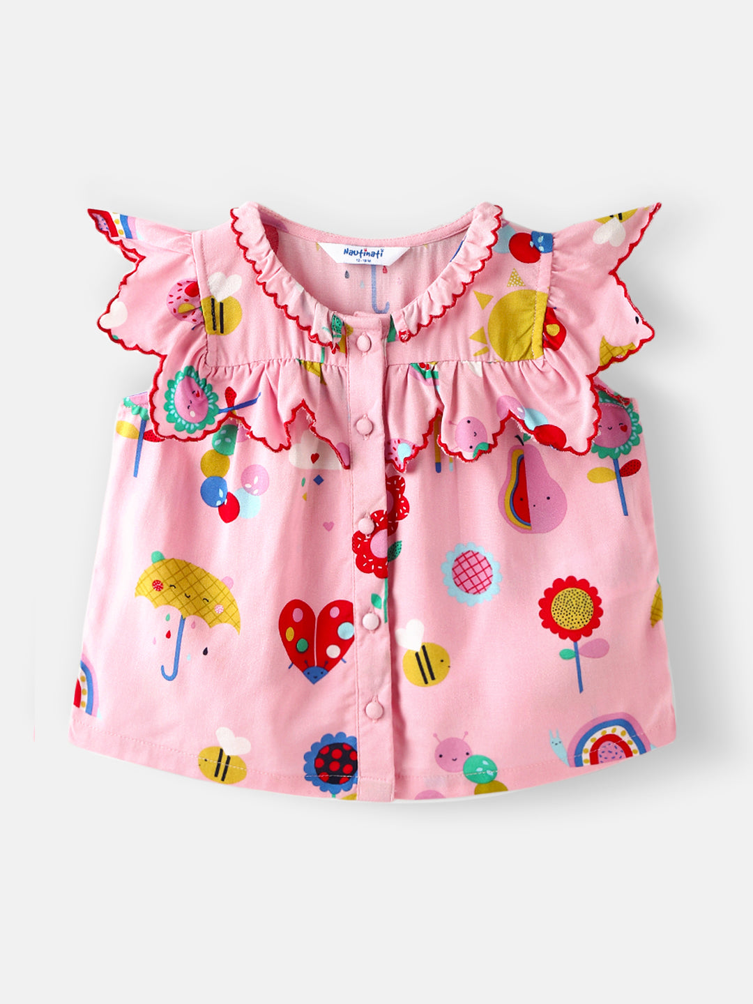 Nautinati Girls' Printed Ruffle Sleeves Top with Solid Shorts