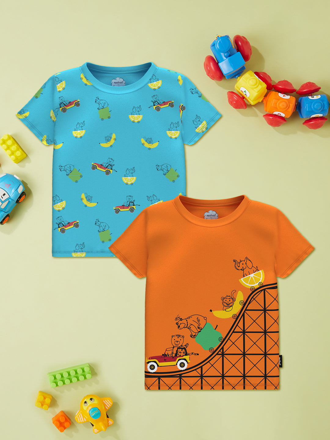 Nauti Nati Boys Pack Of 2 Graphic Printed Cotton T-Shirts