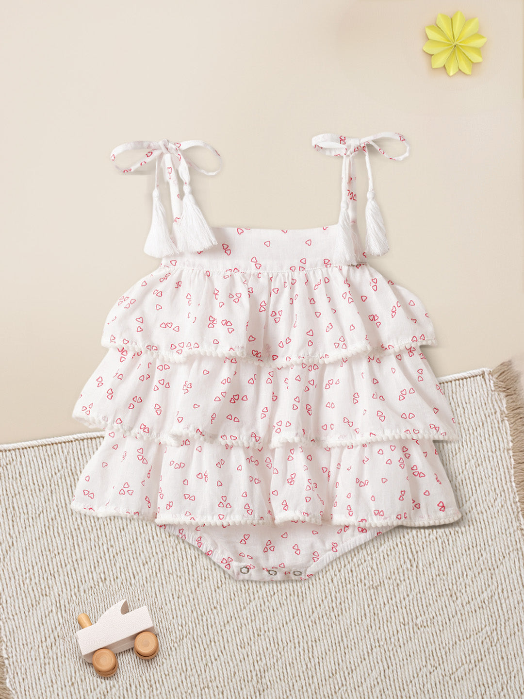 Nautinati 100% Premium Cotton Printed Lace Romper for Girls