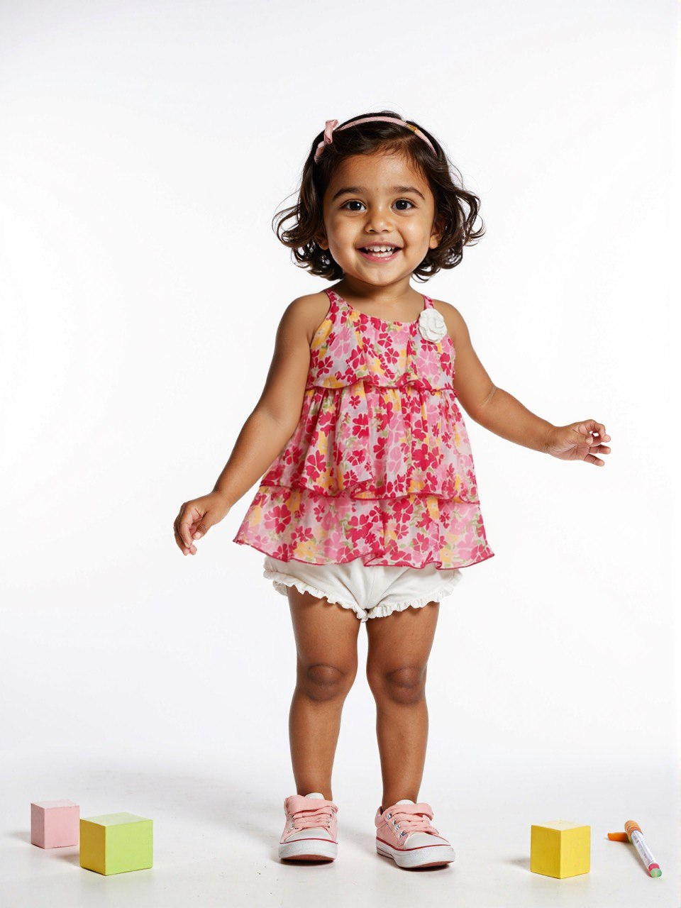 Nautinati Girls Sleeveless Floral Printed Knee Length Georgette Dress