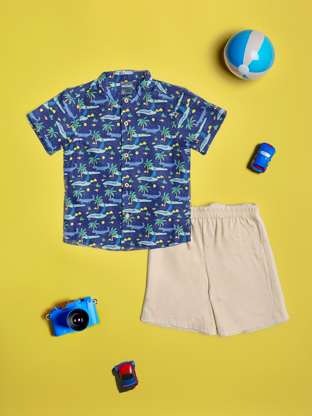 Nauti Nati Boys Blue Printed Shirt with Shorts