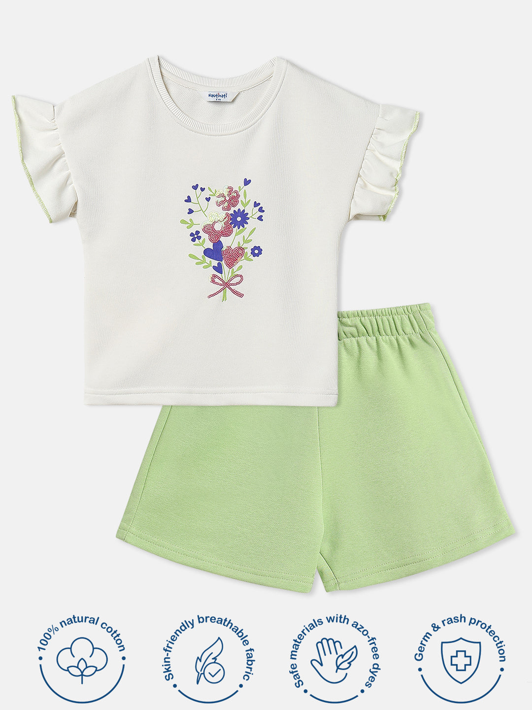 Nautinati Girls Floral Print T-shirt and Shorts Combo Set