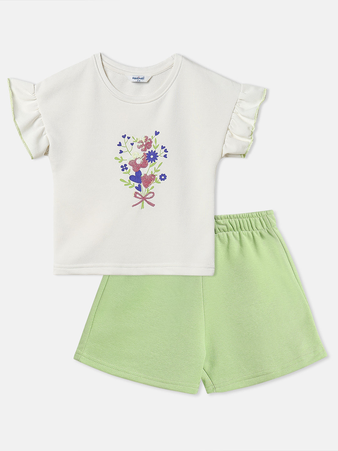 Nautinati Girls Floral Print T-shirt and Shorts Combo Set