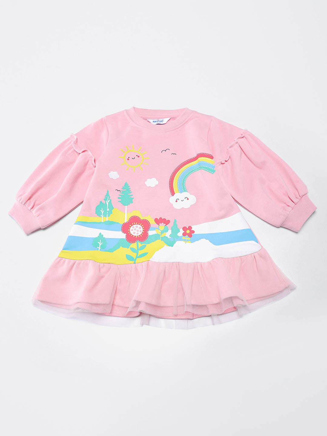 Nautinati Girls Nature Print Round Neck Full Sleeve Frock