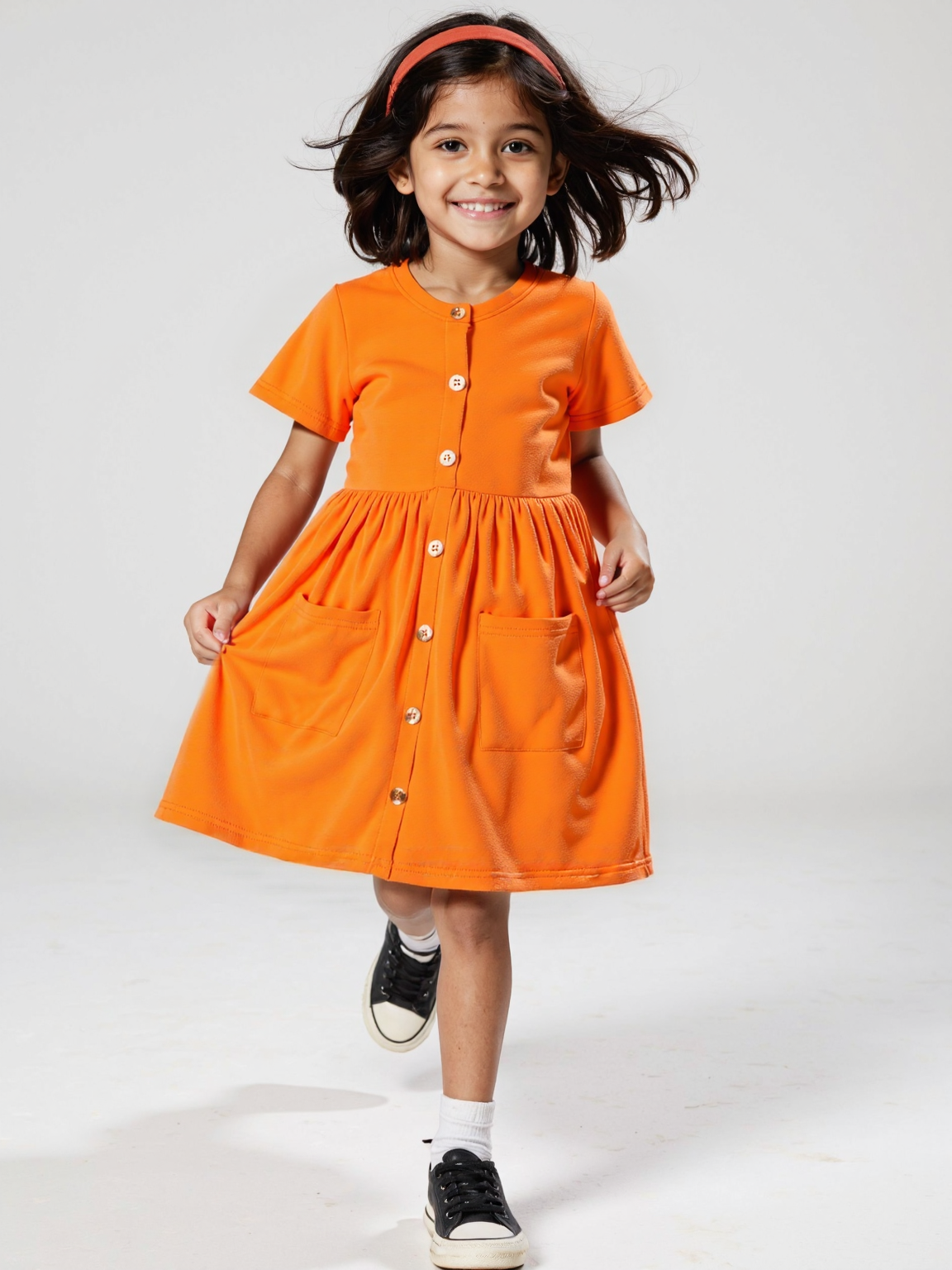 Nautinati Girls Solid Fleece Round Neck Dress with Pockets