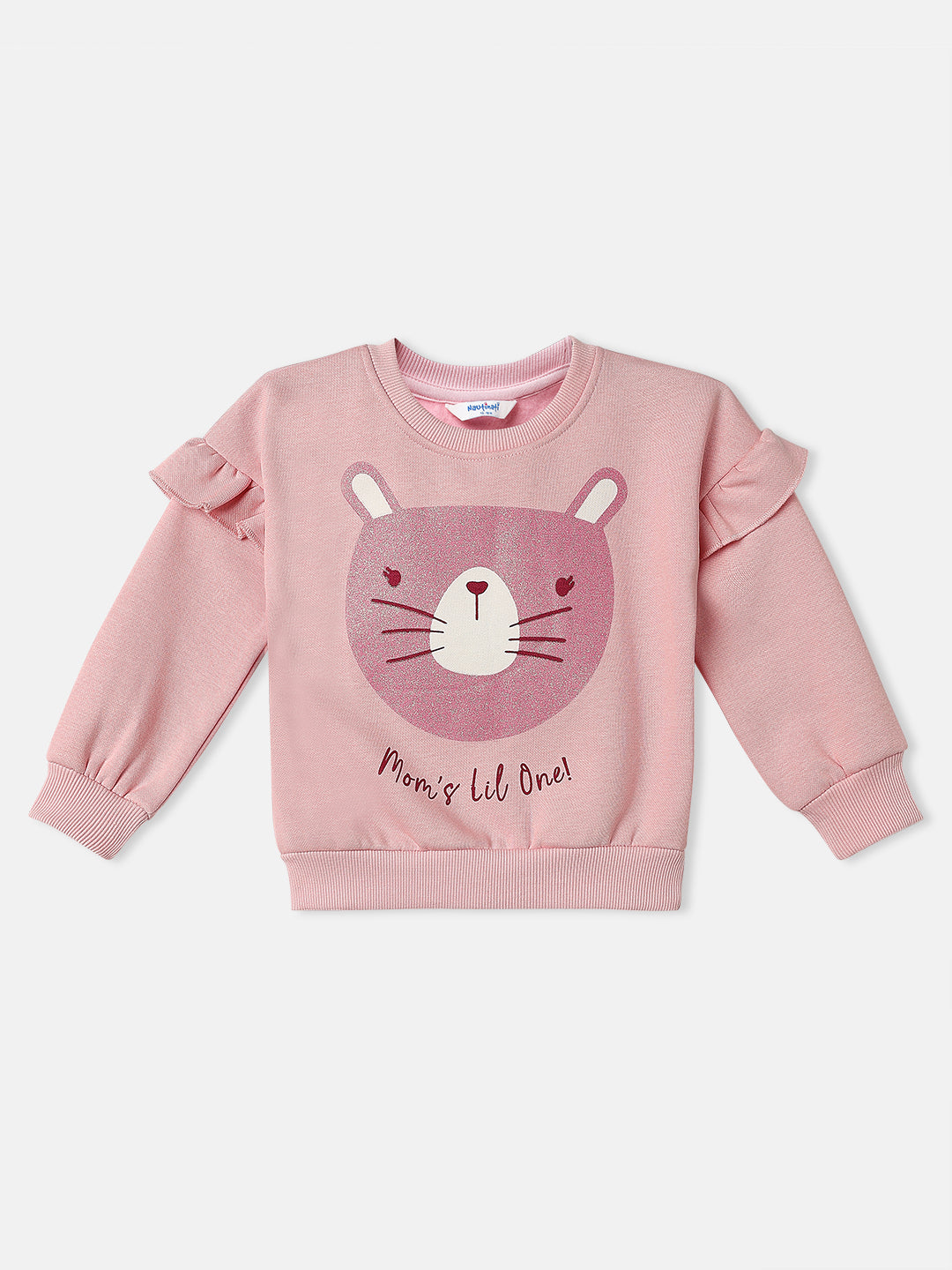 Nautinati Girls Cat Print Full Sleeves Fleece Sweatshirt