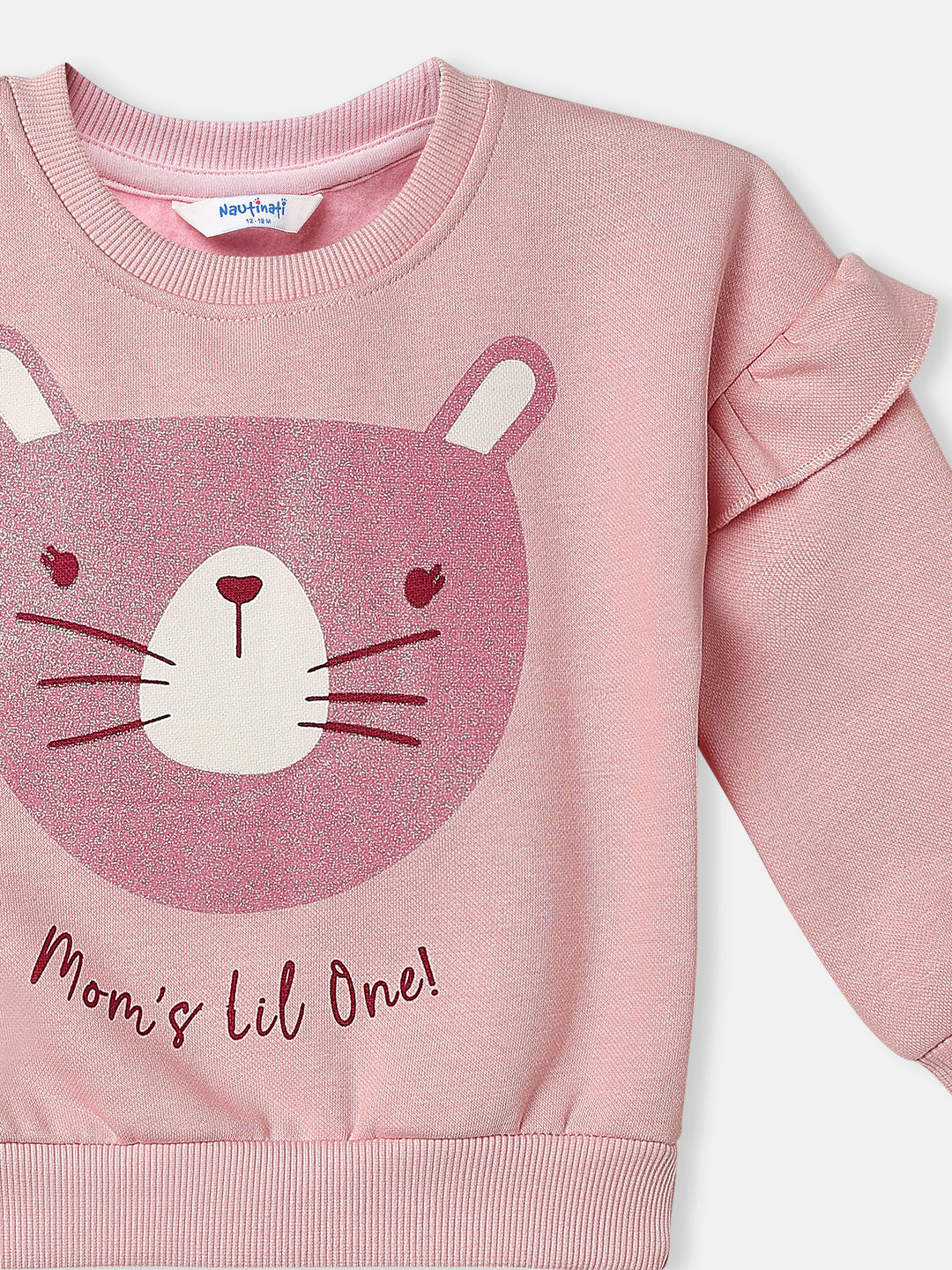 Nautinati Girls Cat Print Full Sleeves Fleece Sweatshirt