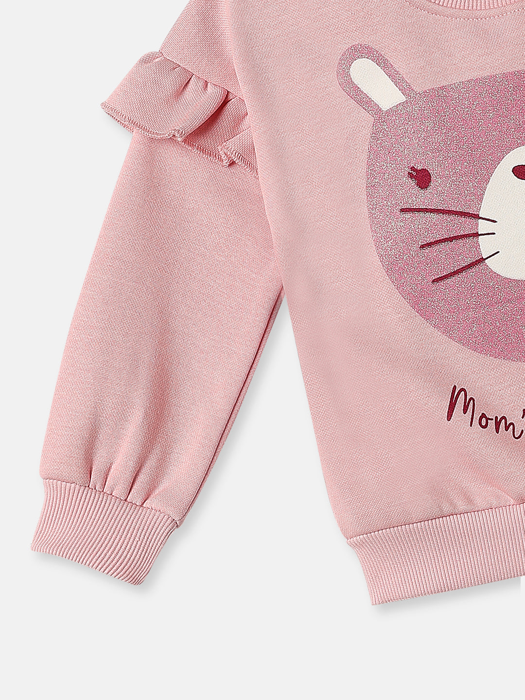 Nautinati Girls Cat Print Full Sleeves Fleece Sweatshirt