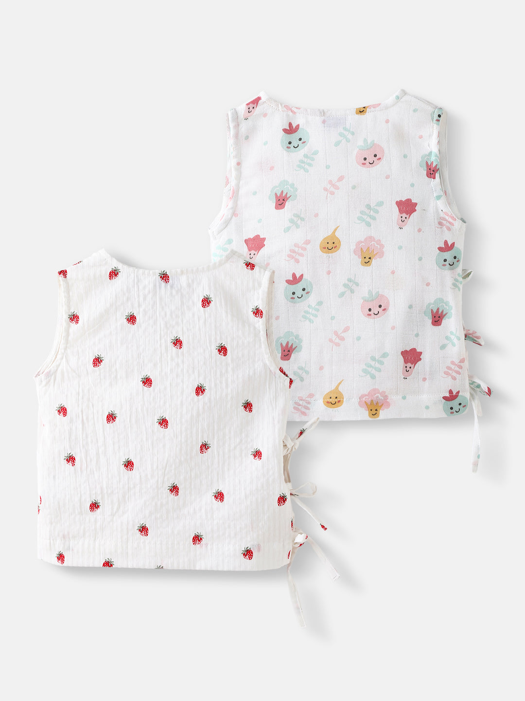 Nautinati Girls' Pack of 2 Cotton Printed Wrap V Neck Collar Jhabla