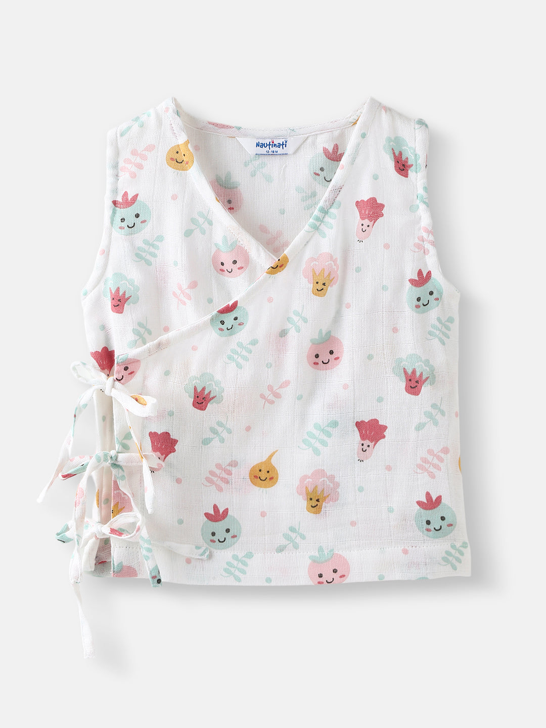 Nautinati Girls' Pack of 2 Cotton Printed Wrap V Neck Collar Jhabla